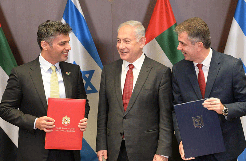 בנימין נתניהו, אלי כהן, שגריר איחוד האמירויות בישראל, מוחמד מחמוד אל-חאג'ה